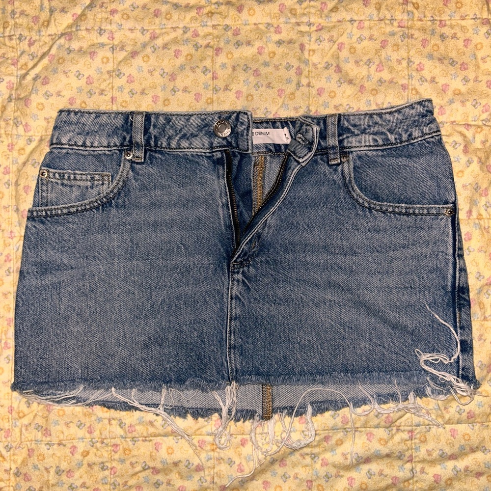 Garage Denim Mini Skirt with Frayed Hem